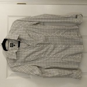 Express Ladies White Black Button Up Blouse M